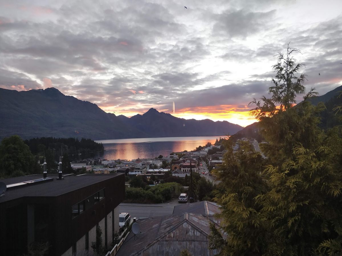 Sunset over Lake Wakatipu from Hippo Lodge